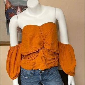 NWT Ashley Stewart orange off shoulder crop top knot detail